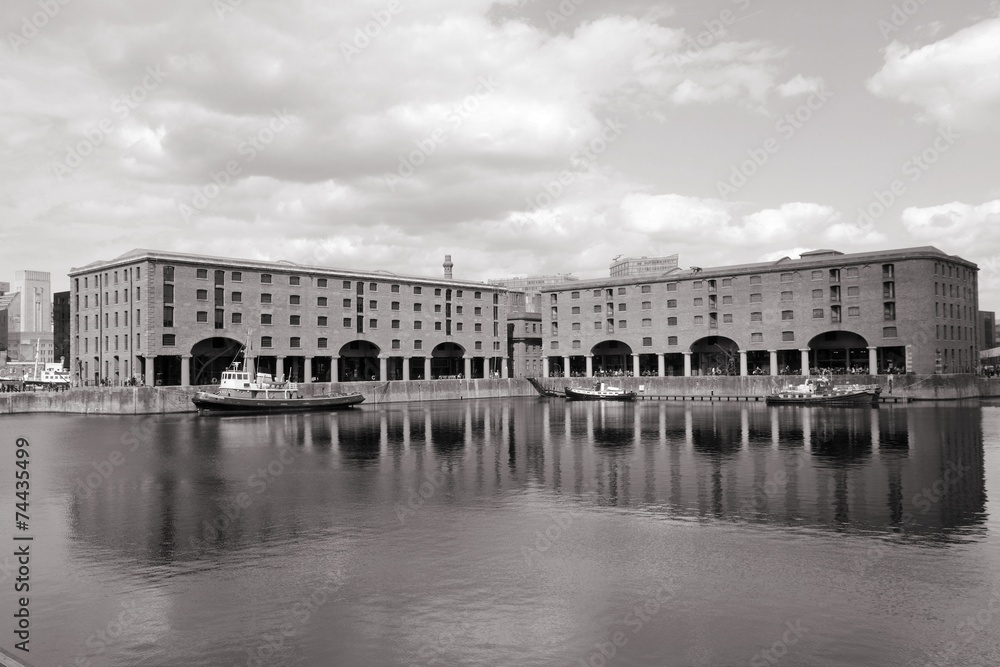 Albert Dock, Liverpool. Black white photo.