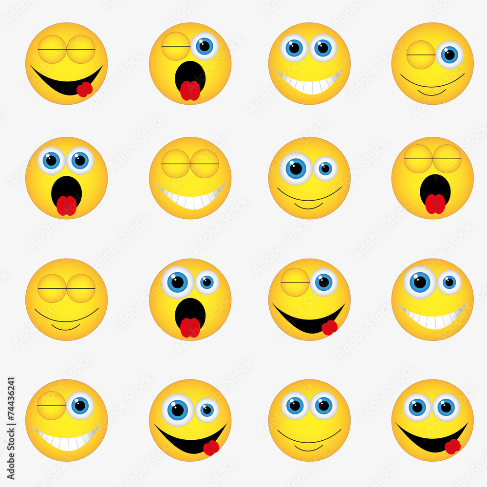 Fototapeta premium Vector illustration depicting various emotions and smiles