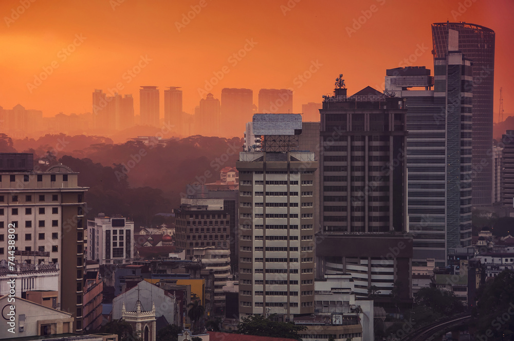 Sunset over Kuala Lumpur skyscrapers, Malaysia