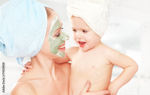 family beauty treatment in bathroom mask for face skin