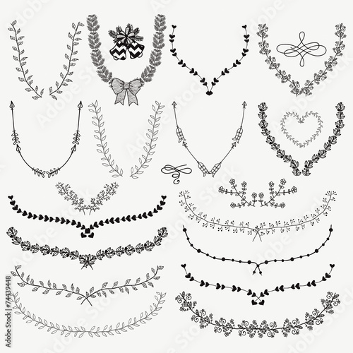 Hand-Drawn Floral Wreaths, Laurels