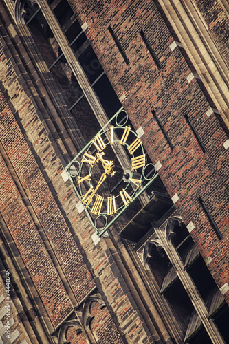 Close view of the clock at Dom Tower in Utrecht, Netherlands
