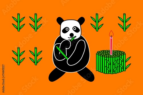 Fototapeta Naklejka Na Ścianę i Meble -  Panda with birthday cake of bamboo shoots with one red candle