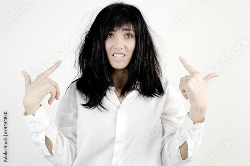 Woman desperate about messy hair
