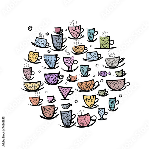 Frame with ornate mugs. Sketch for your design