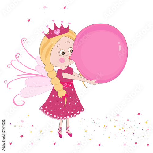 Cute fairy tale inflating a balloon vector