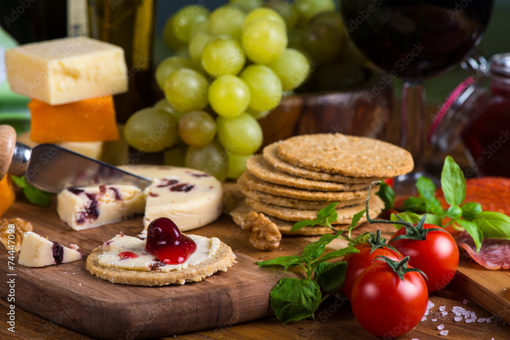Organic oat crackers with cheese basil and red wine Organic oat crackers with cheese basil and red wine