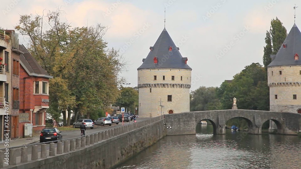 Medieval Broel Towers and old bridge in Kortrijk city Medieval Broel Towers and old bridge in Kortrijk city