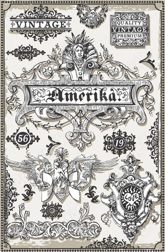 Vintage Page Hand Drawn American Banners and Labels