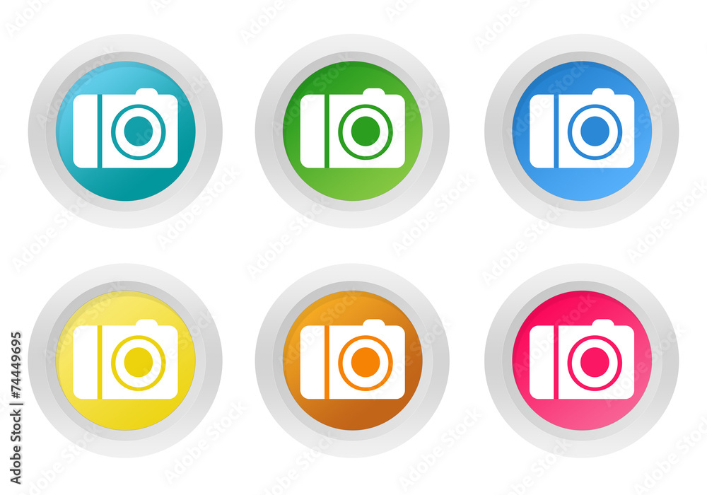 Set of rounded colorful buttons with camera symbol Set of rounded colorful buttons with camera symbol