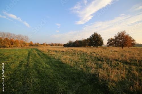 Rural landscape in Mecklenburg-Vorpommern, Germany, in the autumnal sunset