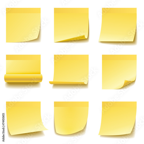 Yellow sticky notes isolated on white background.