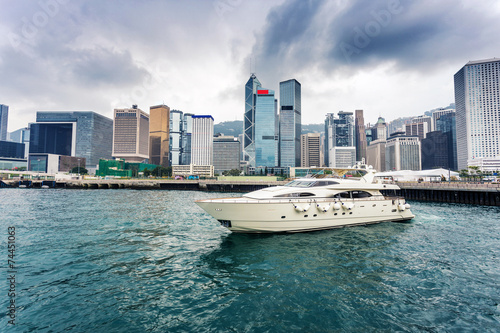 Photography yacht,cityscape and victoria harbor of  hongkong