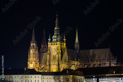 Prague Castle at night illumination.