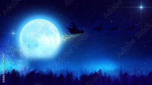 Santa Claus light on Christmas trees with glitter