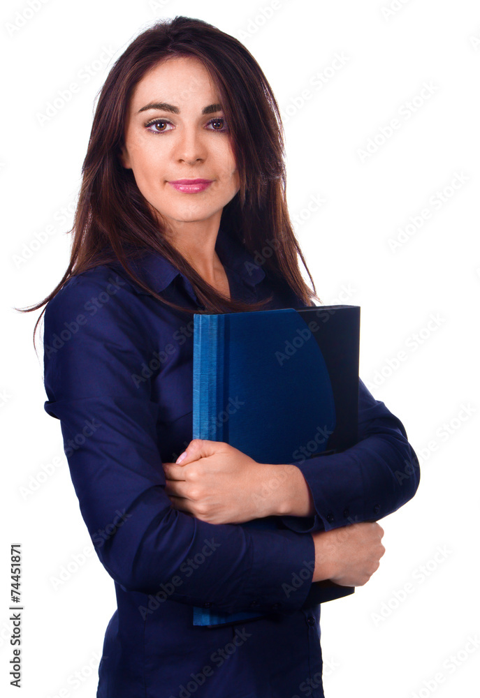 Portrait of business woman with folder on white background Portrait of business woman with folder on white background