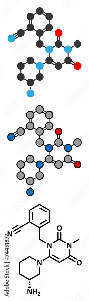 Alogliptin diabetes drug molecule. Alogliptin diabetes drug molecule.