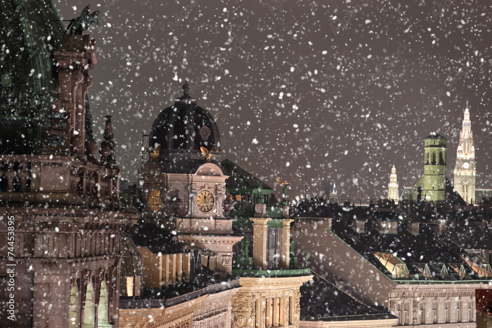 Naklejka premium Wiedeń dachy gród ze śniegu
