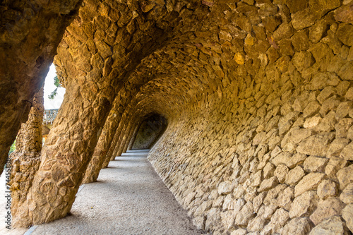 A gallery in the Park Guell - Barcelona, Spain
