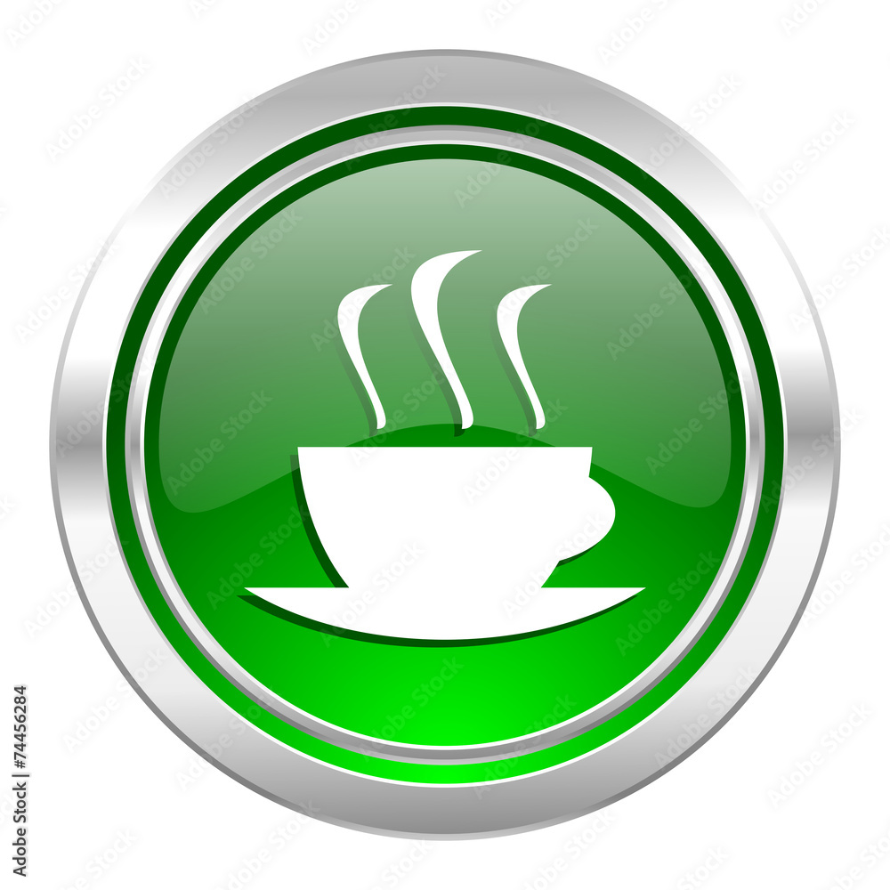 espresso icon, green button, hot cup of caffee sign espresso icon, green button, hot cup of caffee sign