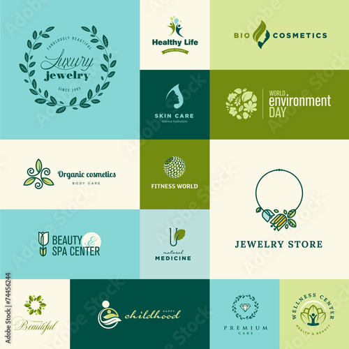 Set of modern flat design nature and beauty icons