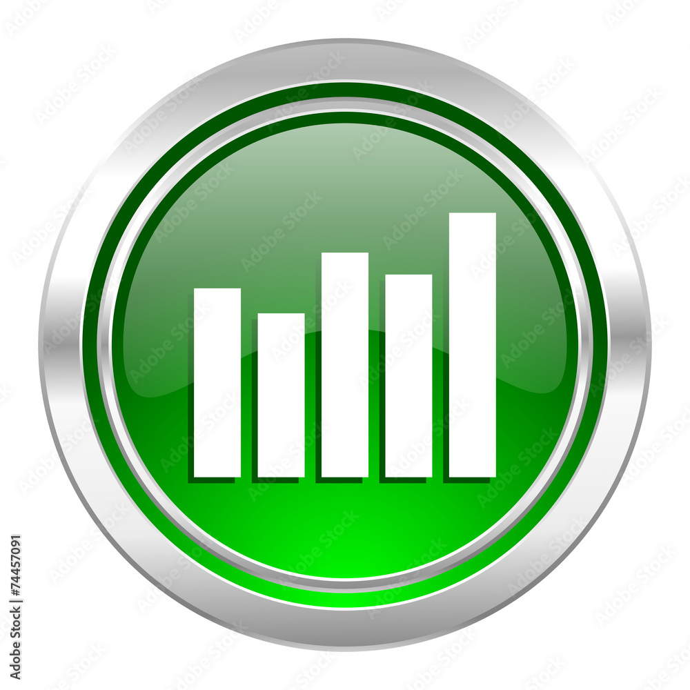 graph icon, green button, bar graph sign graph icon, green button, bar graph sign