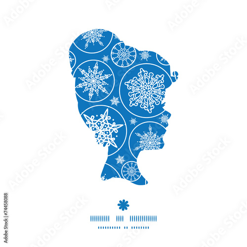 Vector falling snowflakes girl portrait silhouette pattern frame