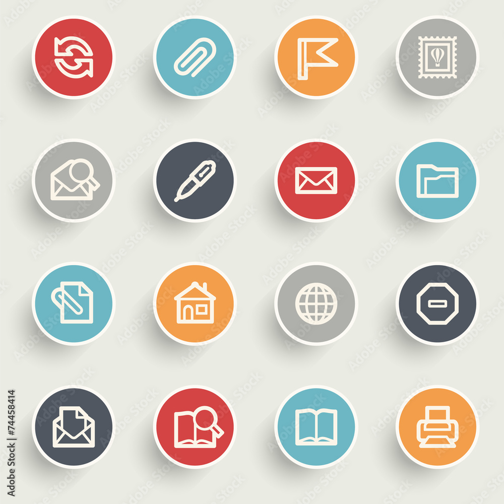 Email contour icons on color buttons. Email contour icons on color buttons.