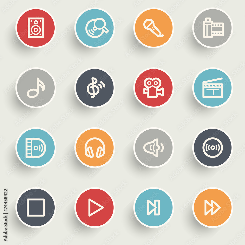 Audio video contour icons on color buttons. Audio video contour icons on color buttons.