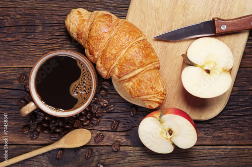 Croissant  coffee and apple