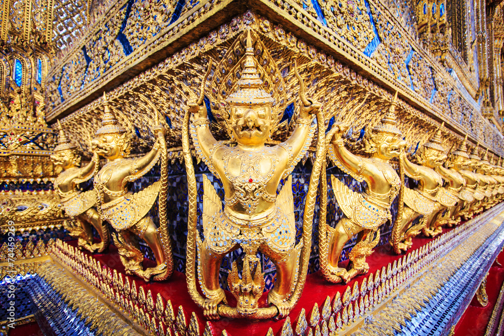 Golden garuda statues at Wat Phra Kaew in Grand Palace, Bangkok,