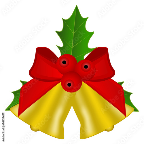 Christmas bells with red bow and holly