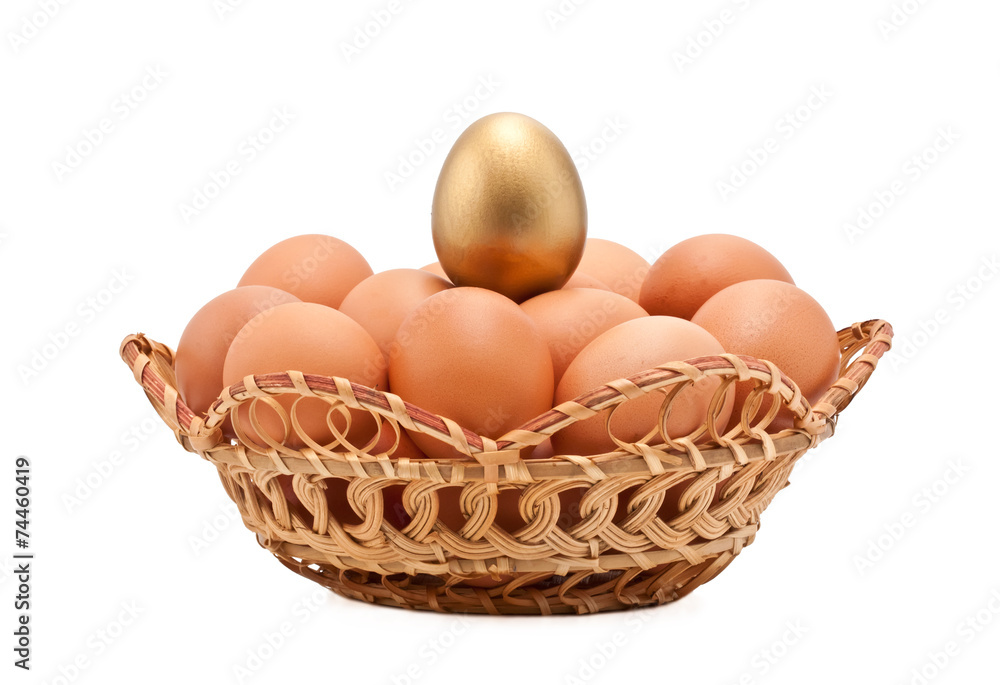 Eggs in a small basket on white background Eggs in a small basket on white background