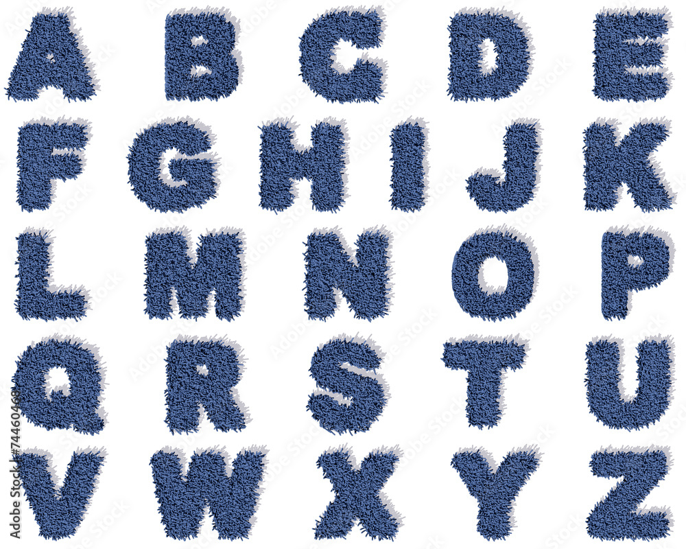 Alfabeto A-Z tappeto BLU microfibra 3d, sfondo bianco Alfabeto A-Z tappeto BLU microfibra 3d, sfondo bianco