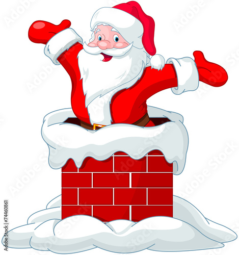 Santa Claus jumping from chimney