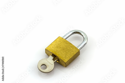 key and lock on white background.