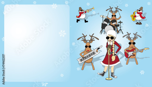 Christmas card with girl, snowman and reindeer