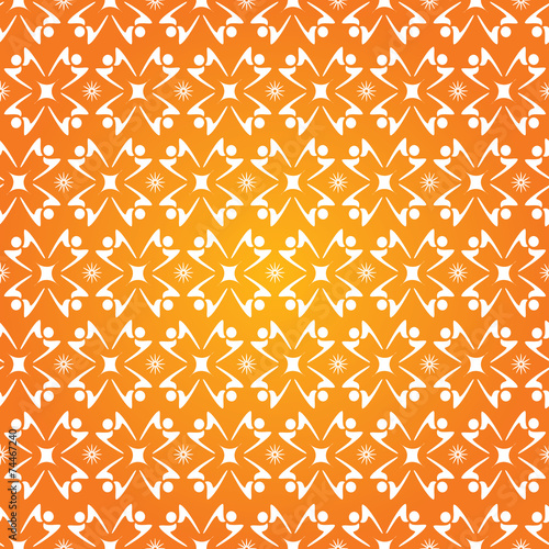 Fond Motif Ronde de Personnages Stylisés Etoiles Orange et Blanc