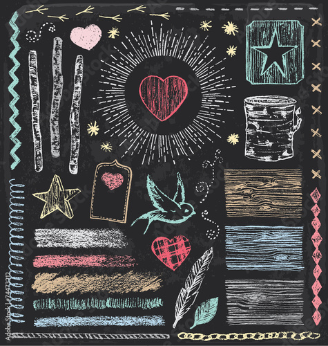Hand Drawn Vintage Nature and Wooden Chalk Elements