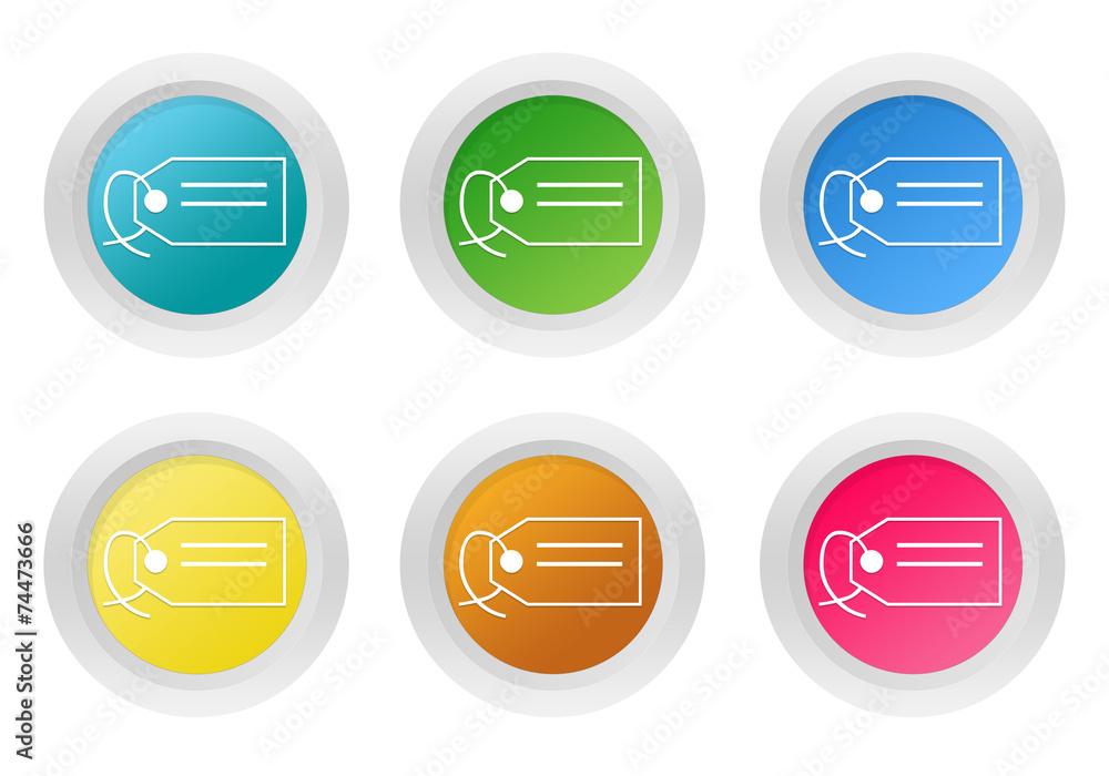 Set of rounded colorful buttons with label symbol Set of rounded colorful buttons with label symbol