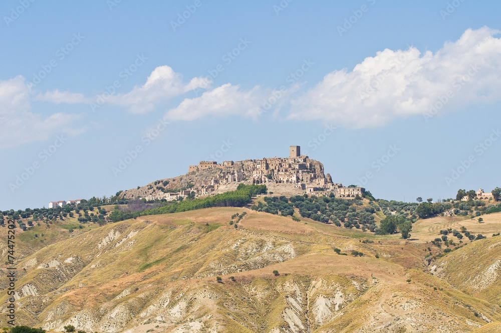 Panoramic view of Craco. Basilicata. Italy.