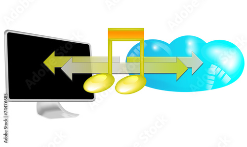 Illustration of streaming music in cloud isolated