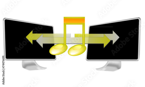 Illustration of streaming music on pc isolated