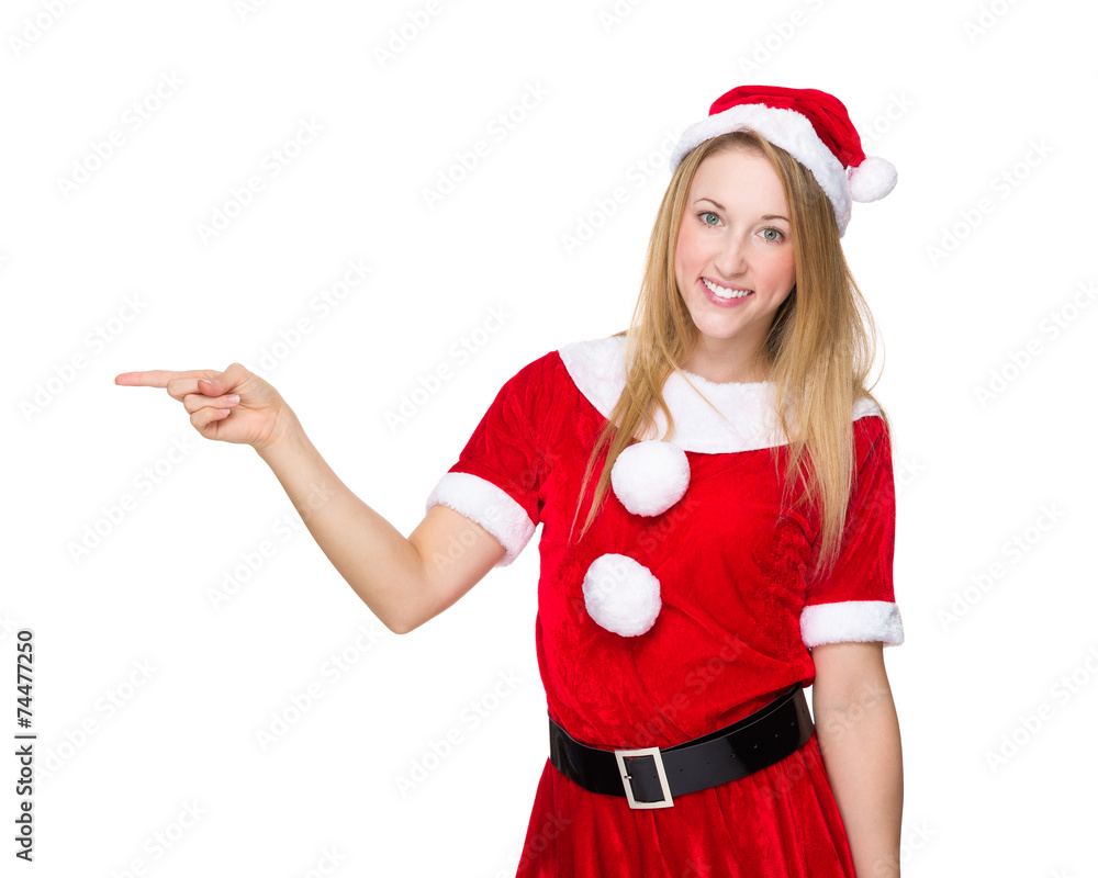 Christmas woman with finger up Christmas woman with finger up