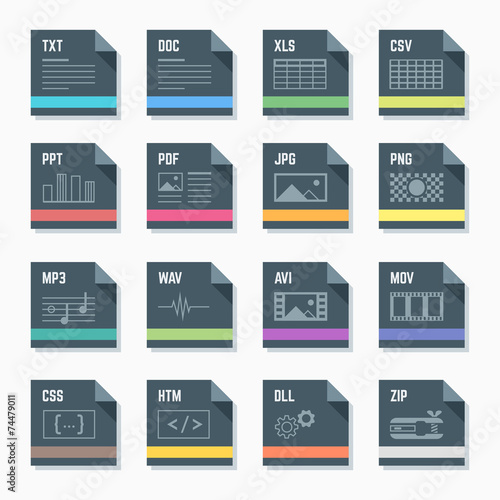 vector flat style dark grey square  file formats icons