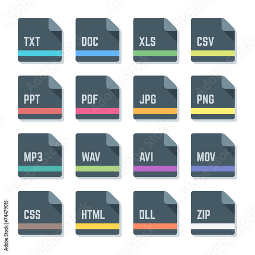 vector flat style rounded square file formats colored icons