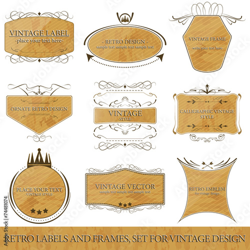 Set for vintage design, retro labels and frames