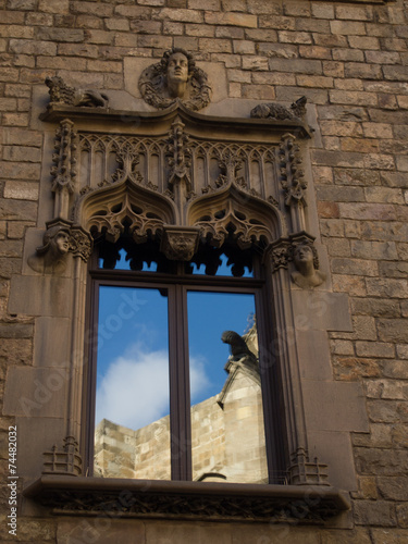 Gothic Catholic Cathedral Facade Steeples Barcelona Catalonia Sp © robcartorres