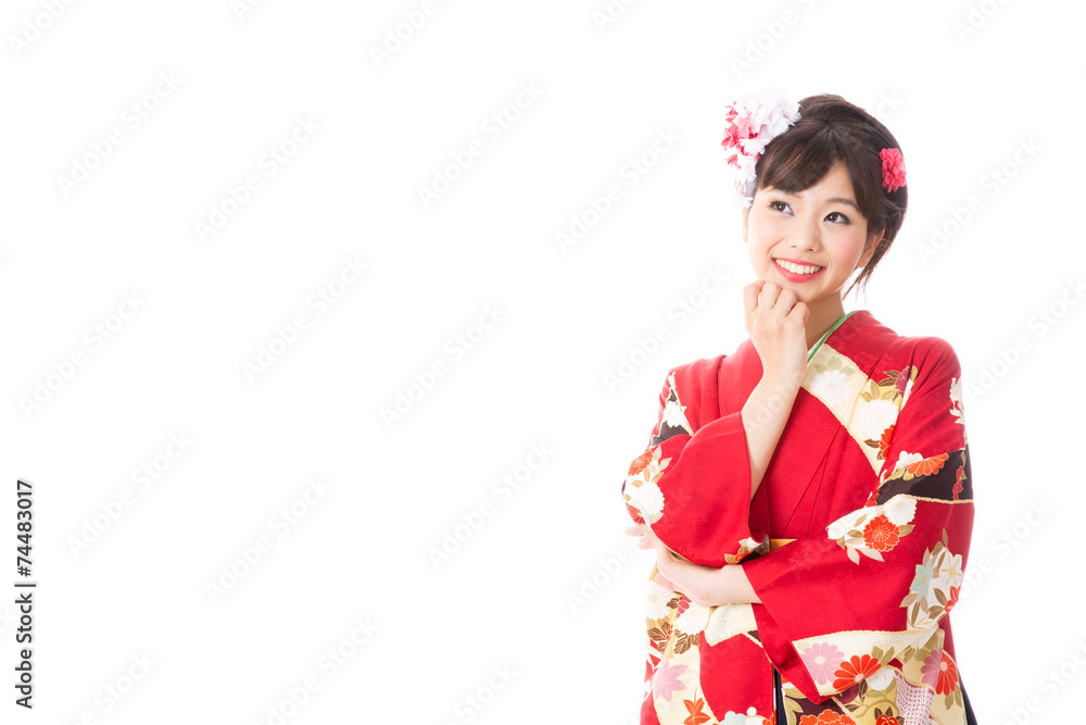 japanese woman wearing kimono thinking japanese woman wearing kimono thinking