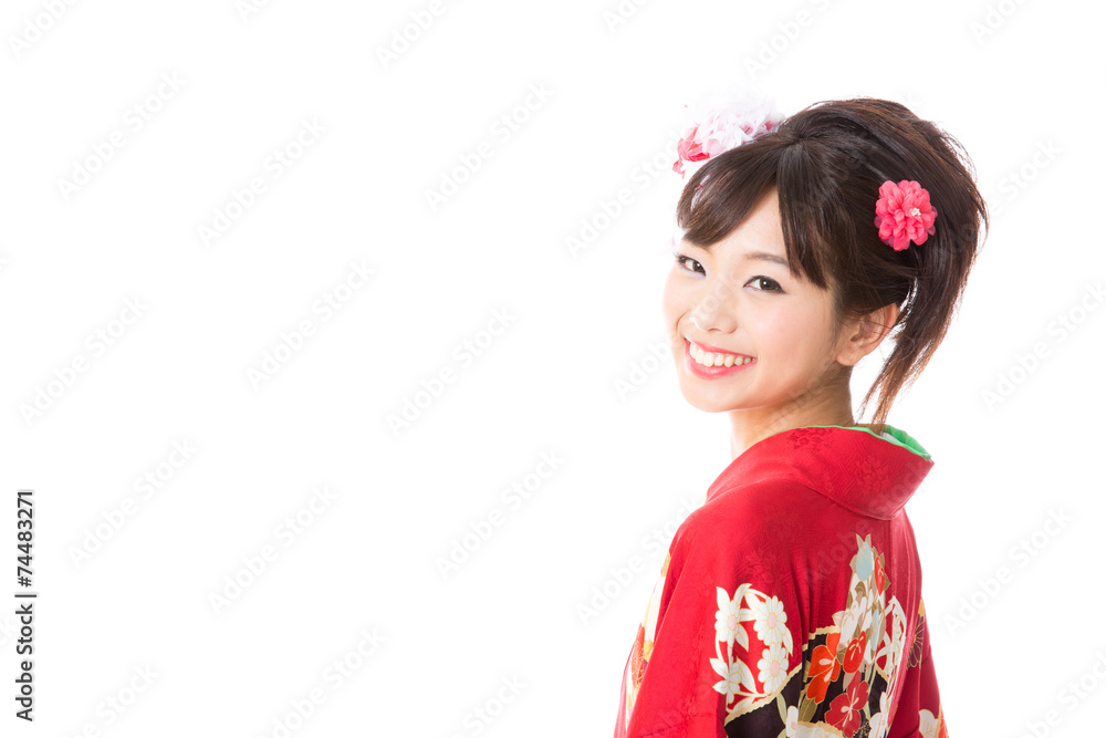 japanese woman wearing kimono on white background japanese woman wearing kimono on white background